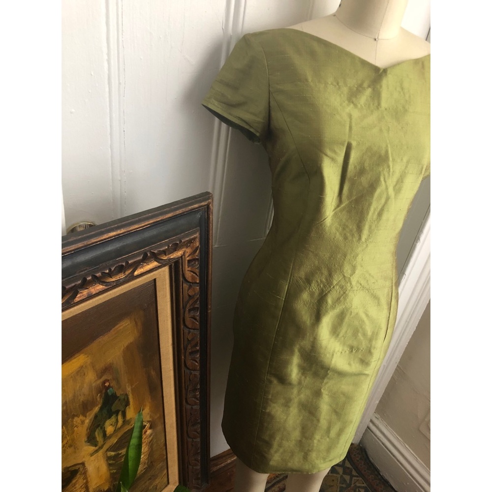 Tahari-Raw Silk-Iridescent-1940s-Evening Dress - Picture 3 of 7